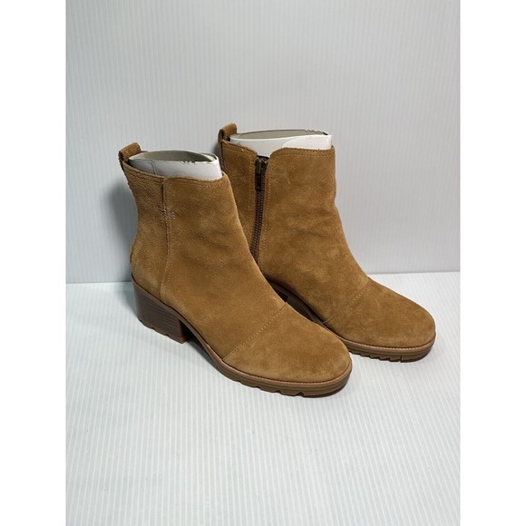 NIB SOREL Cate Waterproof Suede Block Heel Bootie/Side Zip Size 7.5 Camel Brown - Picture 3 of 8